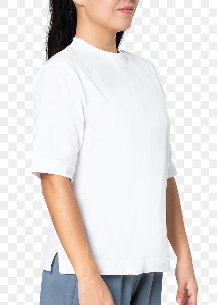 T-shirt png mockup white round neck women&rsquo;s casual fashion