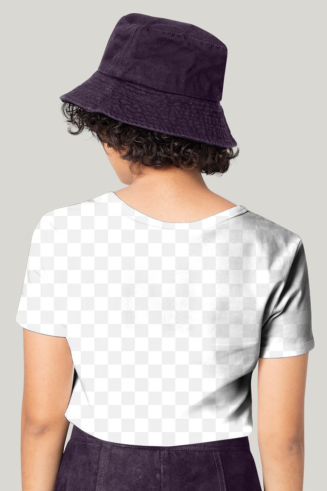 T-shirt png mockup transparent round neck women&rsquo;s casual fashion rear view