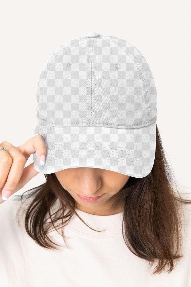 Png cap transparent mockup on woman