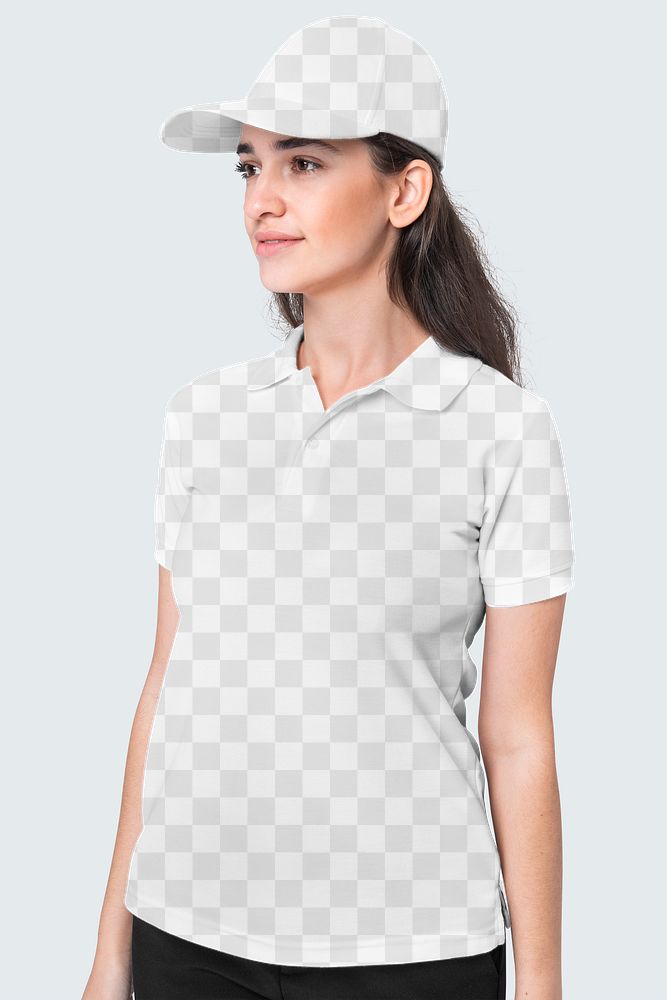 Png polo shirt transparent mockup women&rsquo;s fashion studio shoot