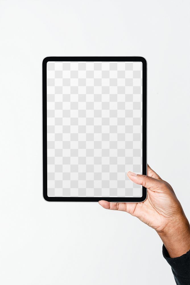 Digital tablet png screen mockup with hand
