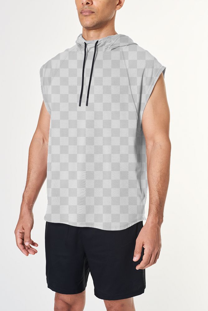 Download Men's gray sleeveless hoodie png mockup | Free stock illustration | High Resolution graphic