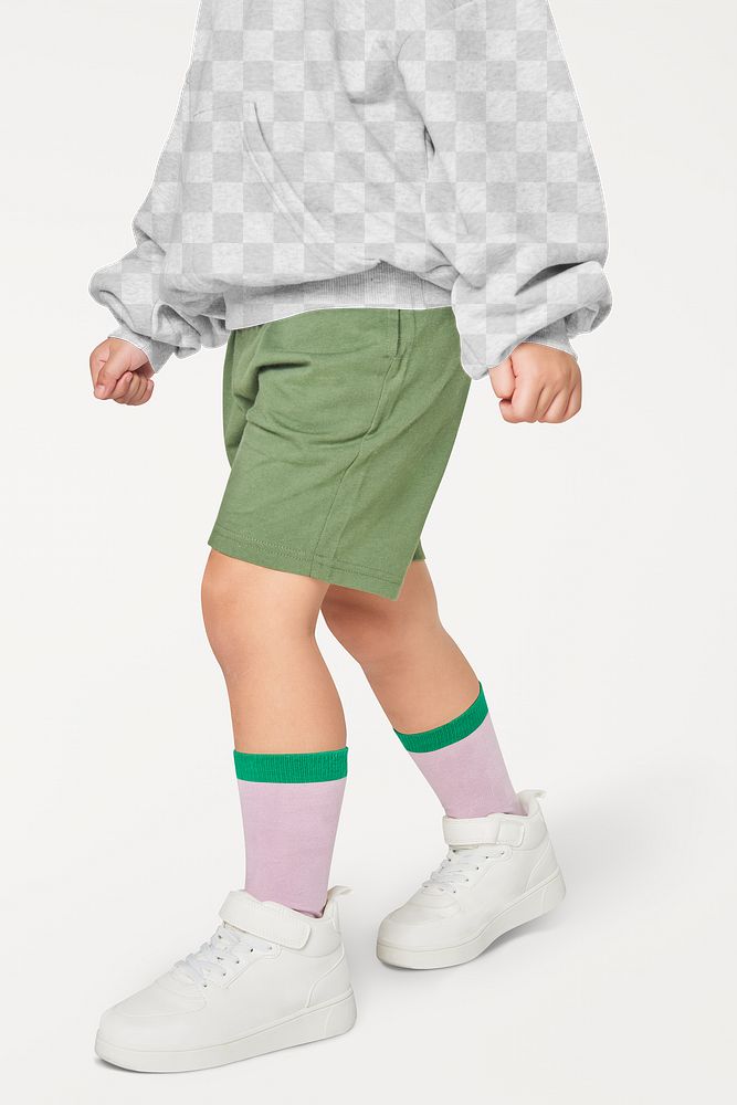 Kid png sweatshirt mockup with white sneakers studio shot