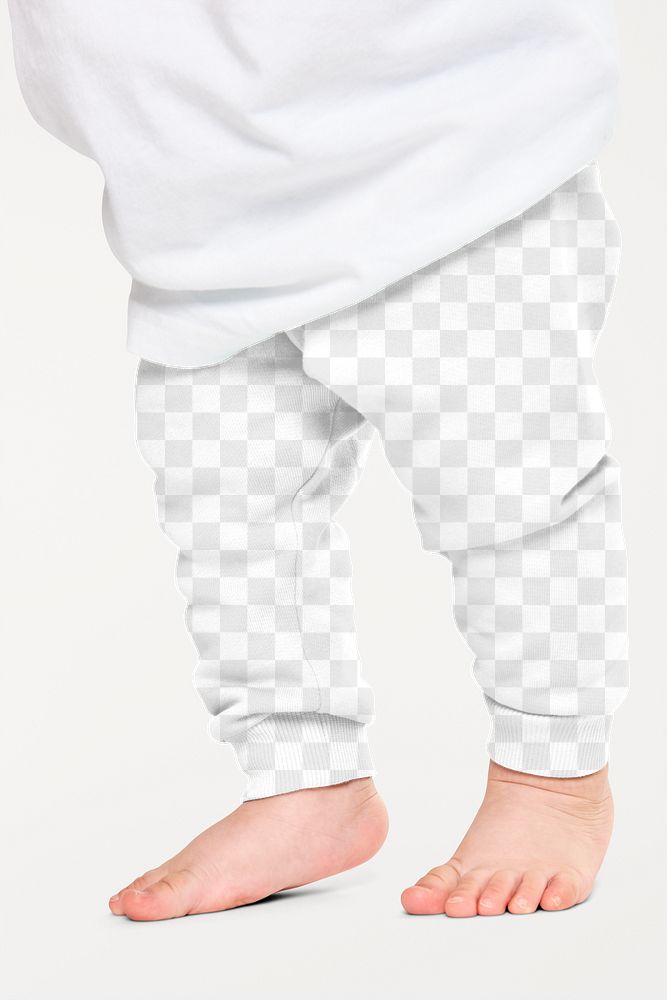 Child in png sweat pants mockup with barefoot