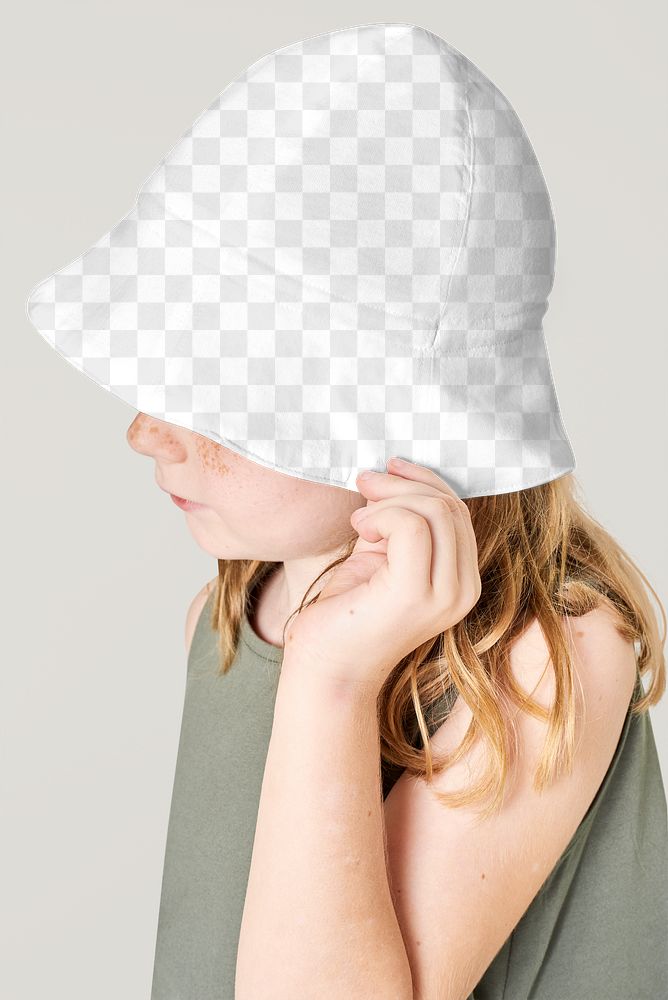 Bucket hat mockup png on girl model