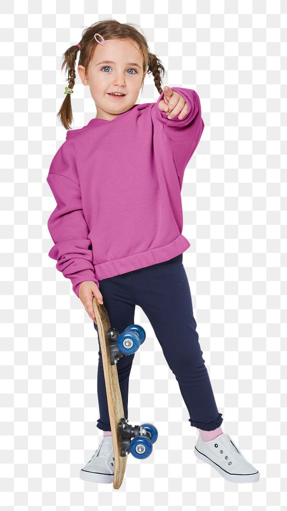 Png little girl wearing hoodie mockup