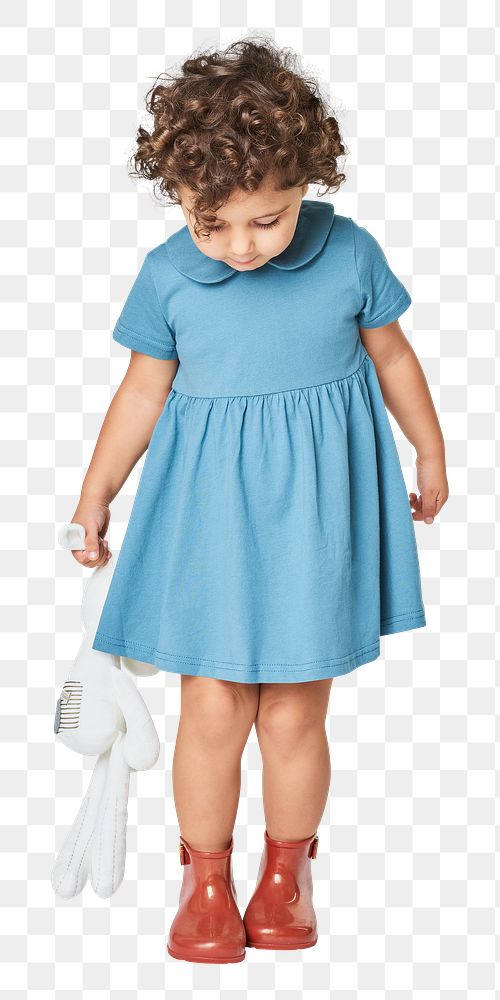 Girl wearing blue dress png full body mockup