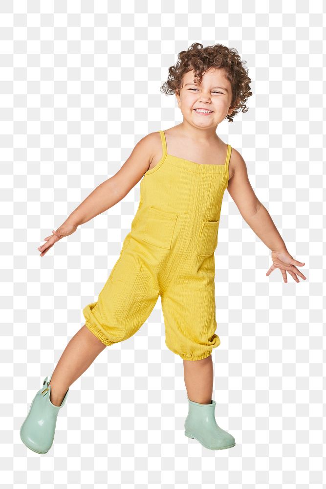 Png girl in yellow sleeveless jumpsuit mockup