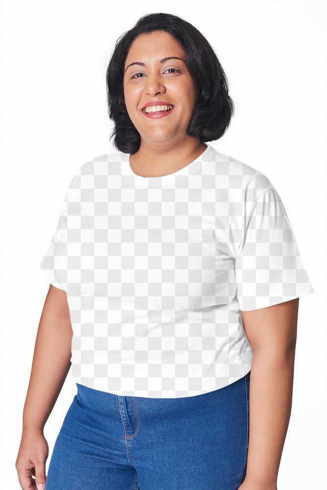Plus size t-shirt and jeans apparel png mockup women's fashion