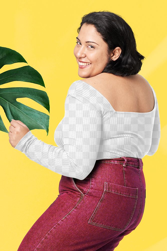 Body positivity apparel png happy plus size model posing