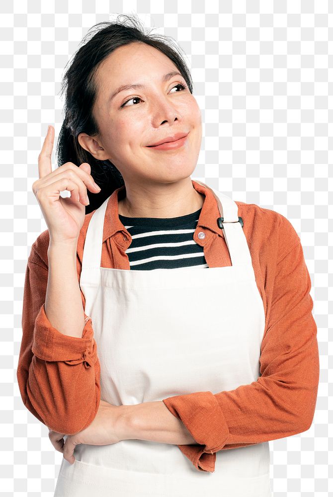 Cheerful Asian woman png mockup in an apron