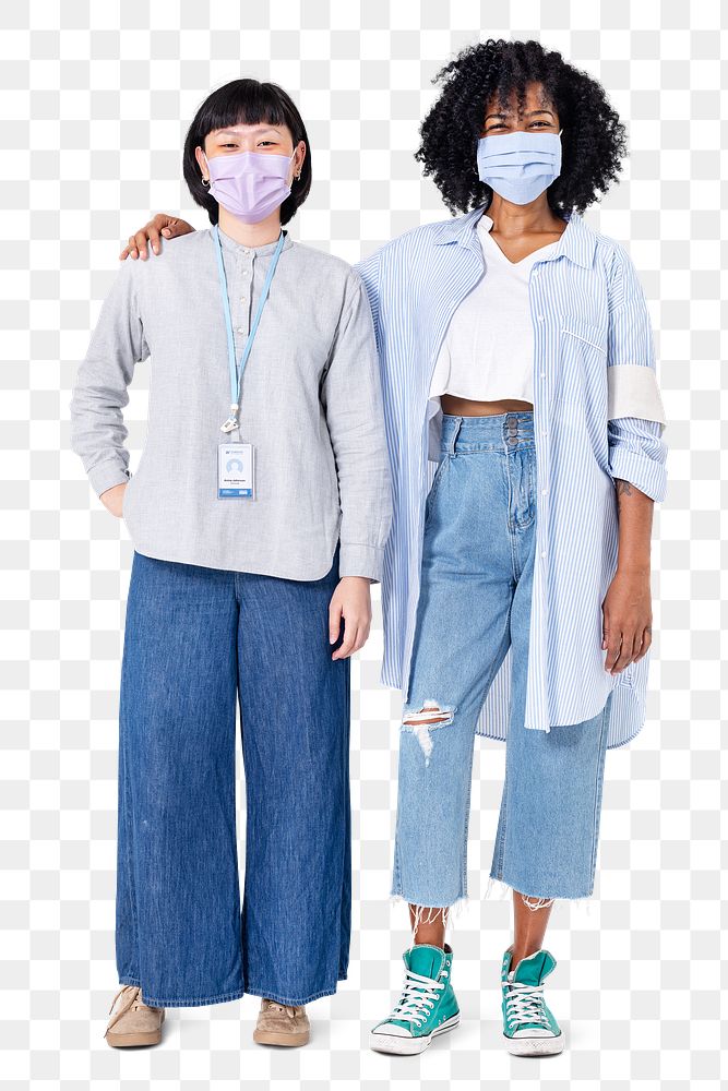 Png Diverse women volunteers mockup wearing face mask in the new normal full body