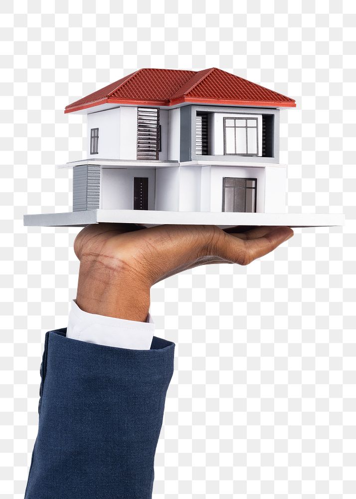 Png Hand holding house mockup real estate and property model