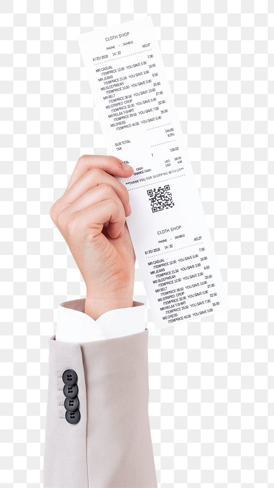 Png Hand holding receipt mockup for shopping campaign