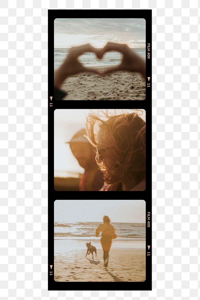Summer vacation png film strip photos, travel memory on transparent background