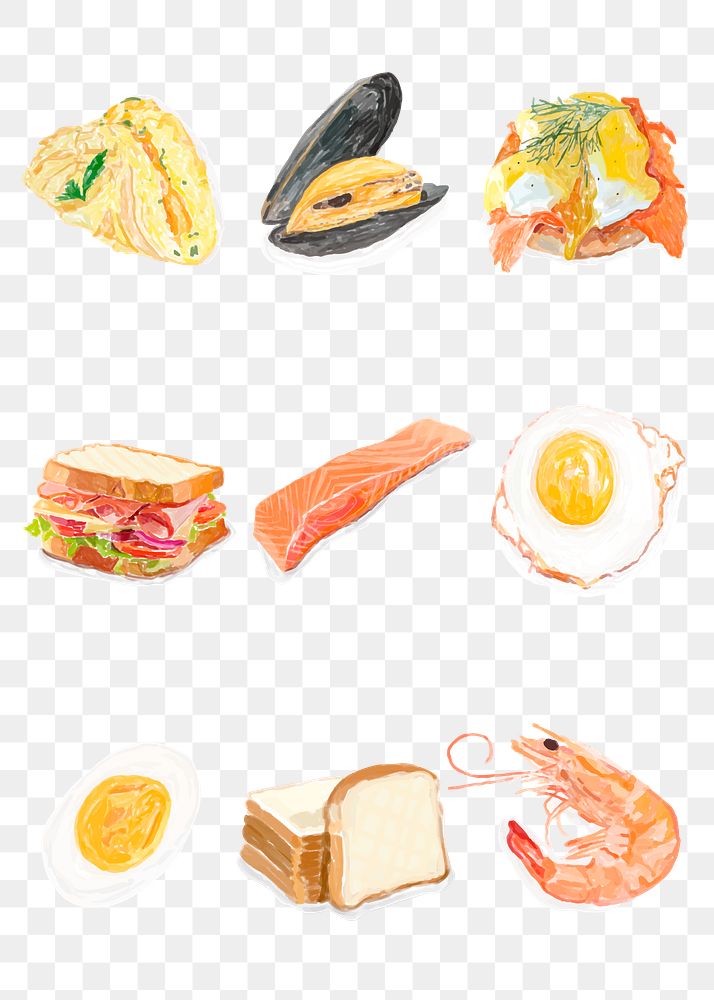 Hand drawn food png sticker watercolor collection