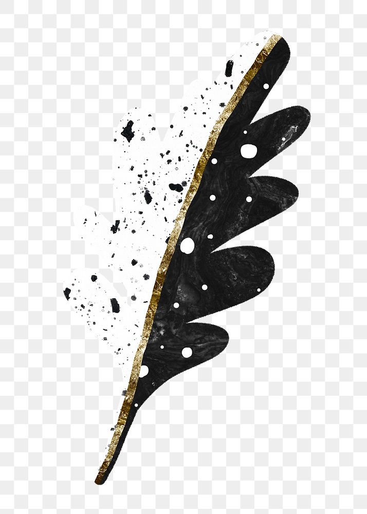 Black leaf png sticker, nature collage element in abstract design on transparent background