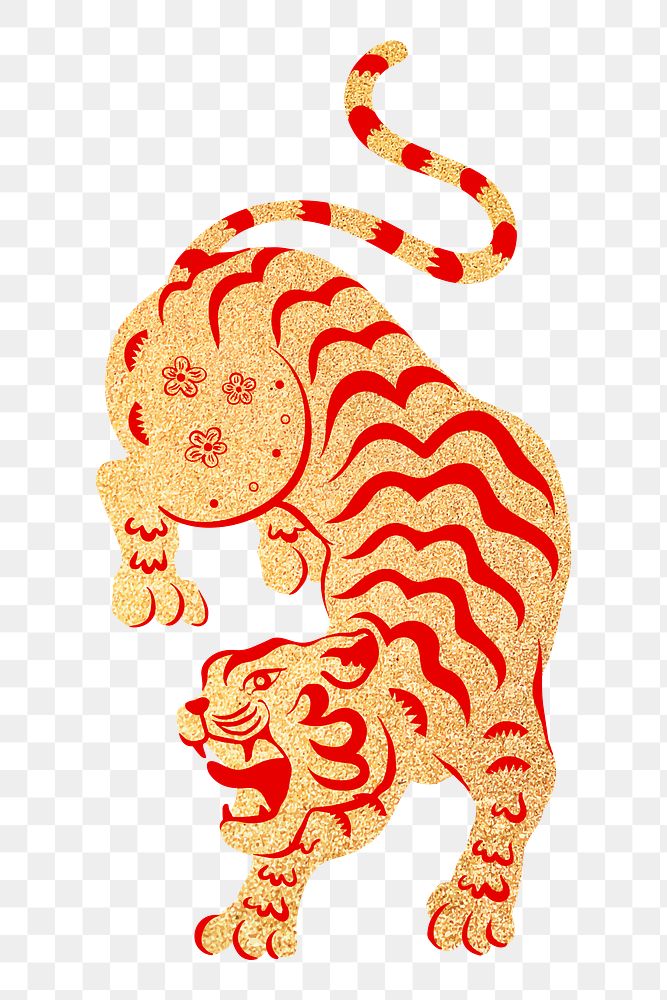 Chinese tiger year png clipart, gold traditional design