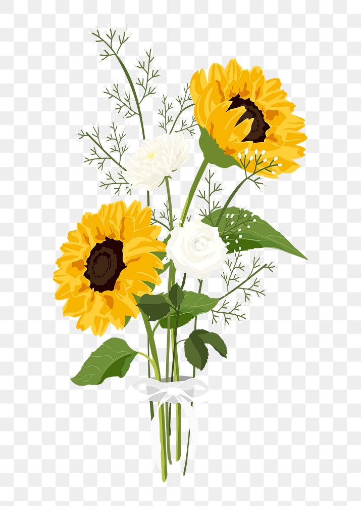 Sunflower bouquet png clipart, colorful botanical illustration on transparent background