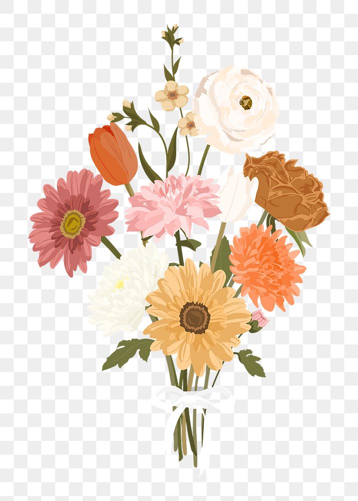 Aesthetic flower png bouquet clipart, realistic illustration on transparent background