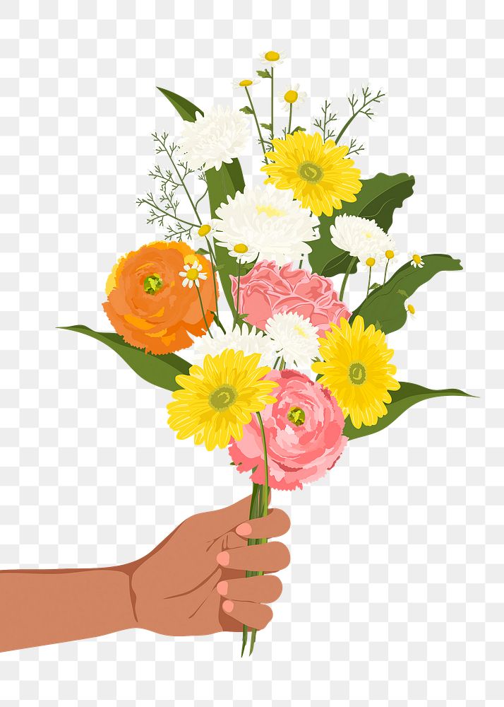 Flower bouquet png border, realistic illustration on transparent background