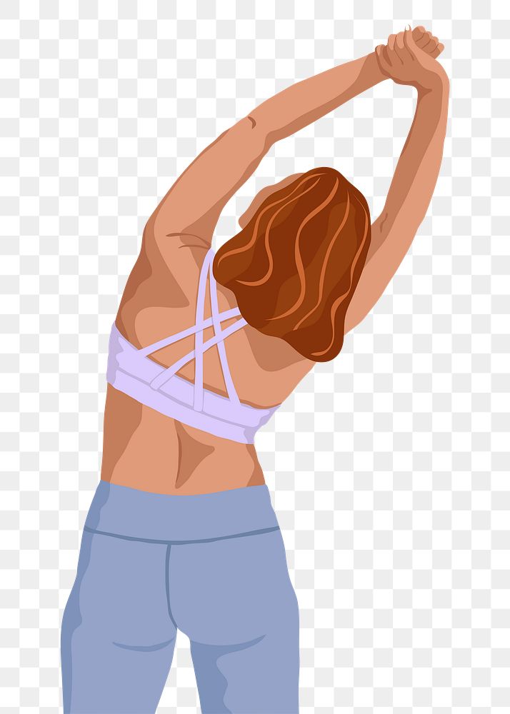 Woman stretching png sticker, aesthetic illustration, transparent background