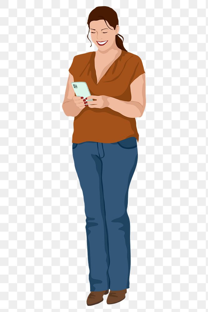 Woman using phone png sticker illustration, transparent background