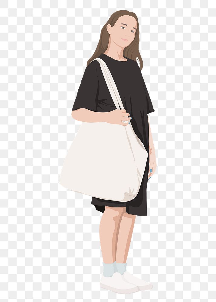 Girl with bag png sticker illustration, transparent background