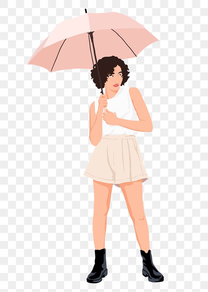 Girl with umbrella png sticker illustration, transparent background