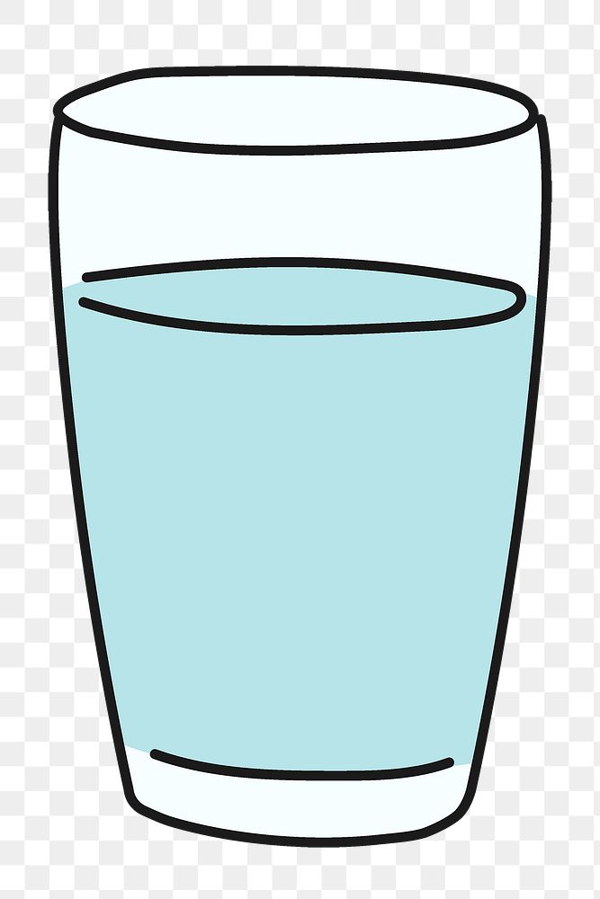 Glass of water png sticker, beverage doodle on transparent background