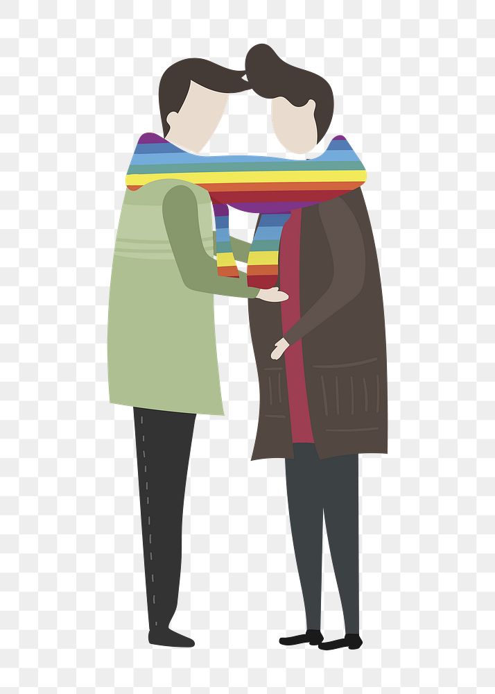 Gay couple png clipart, aesthetic LGBTQ cartoon illustration