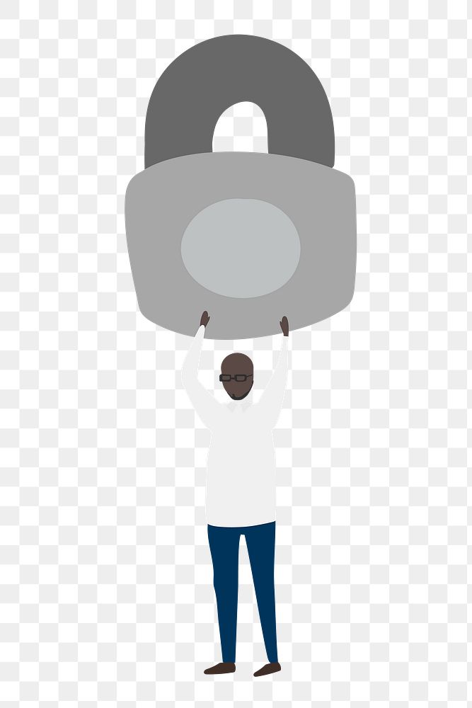 Man png holding lock clipart, IT cybersecurity worker illustration