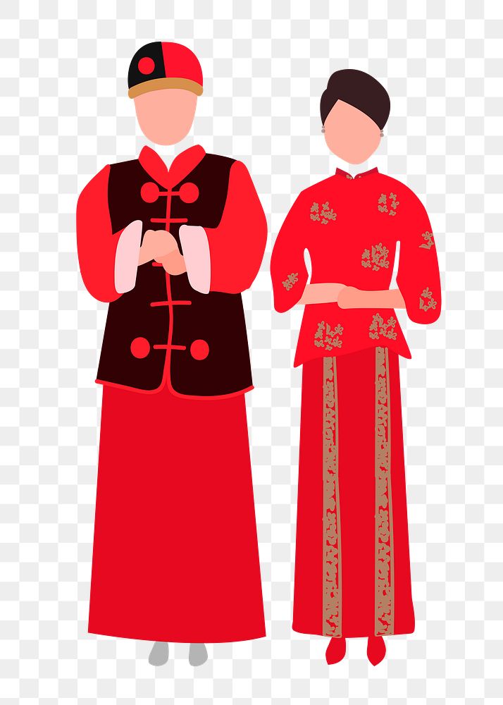 Chinese png traditional wedding costume clipart, bride and groom illustration