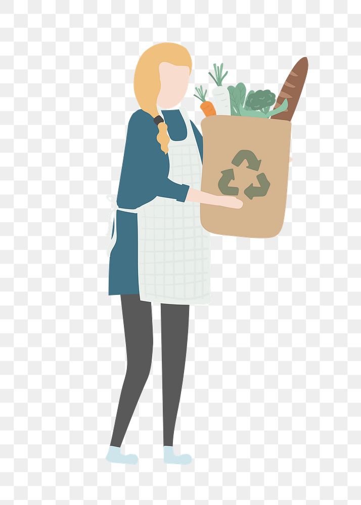 Woman carrying grocery bag png clipart, save the plant campaign