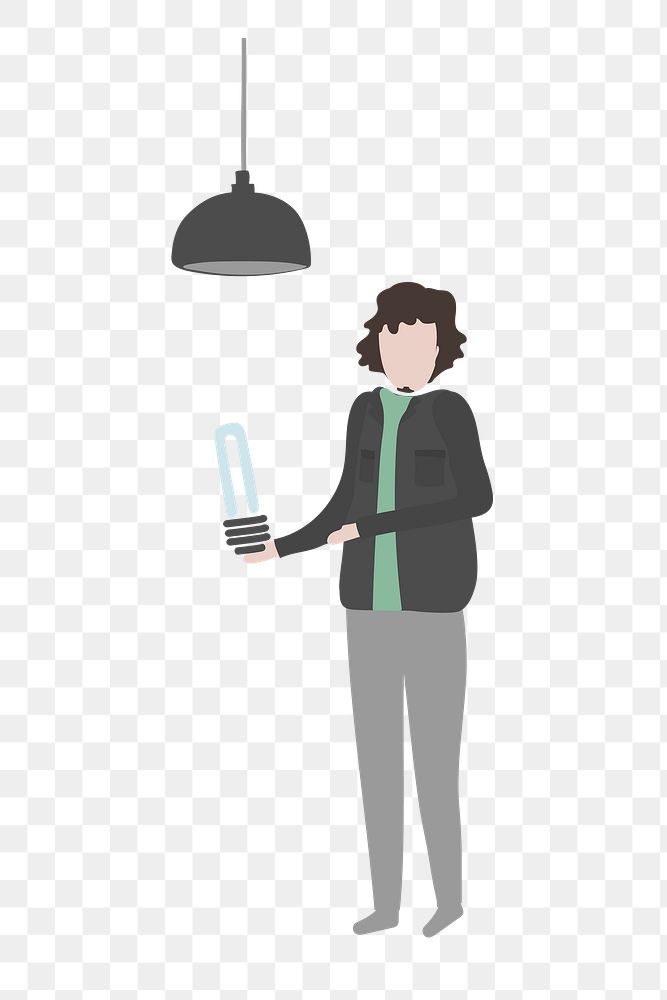 Man changing light bulb png clipart, transparent background