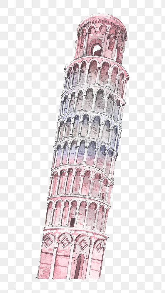 Italian Leaning Tower png watercolor, famous architecture, transparent background