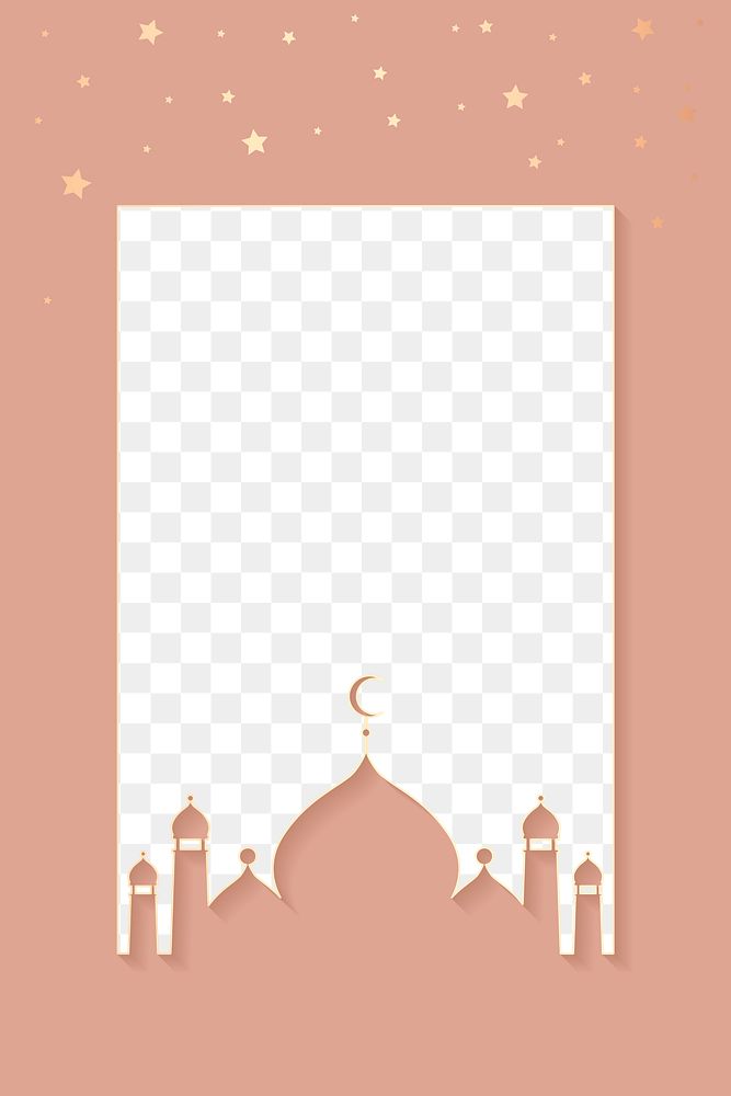 Png pink Islamic rectangle frame with beautiful mosque silhouette