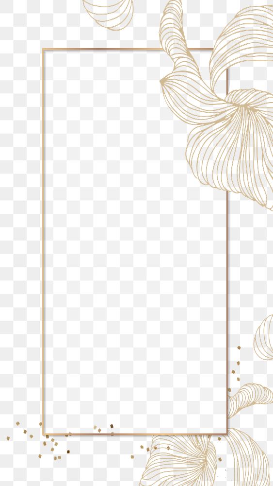 Golden floral rectangle frame mobile phone wallpaper transparent png