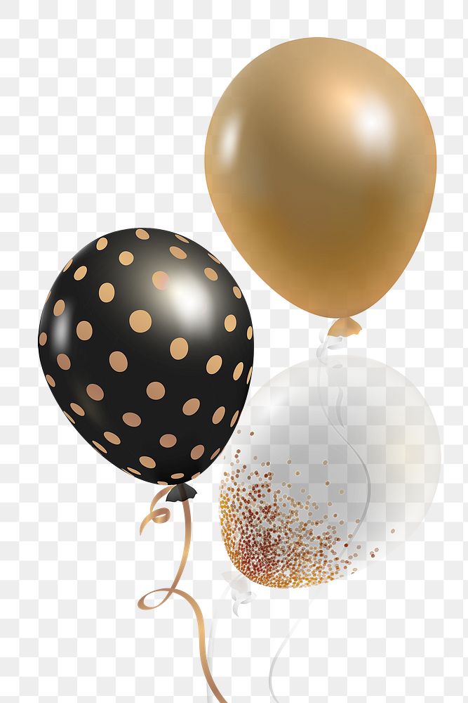 Elegant golden black balloons png in transparent background