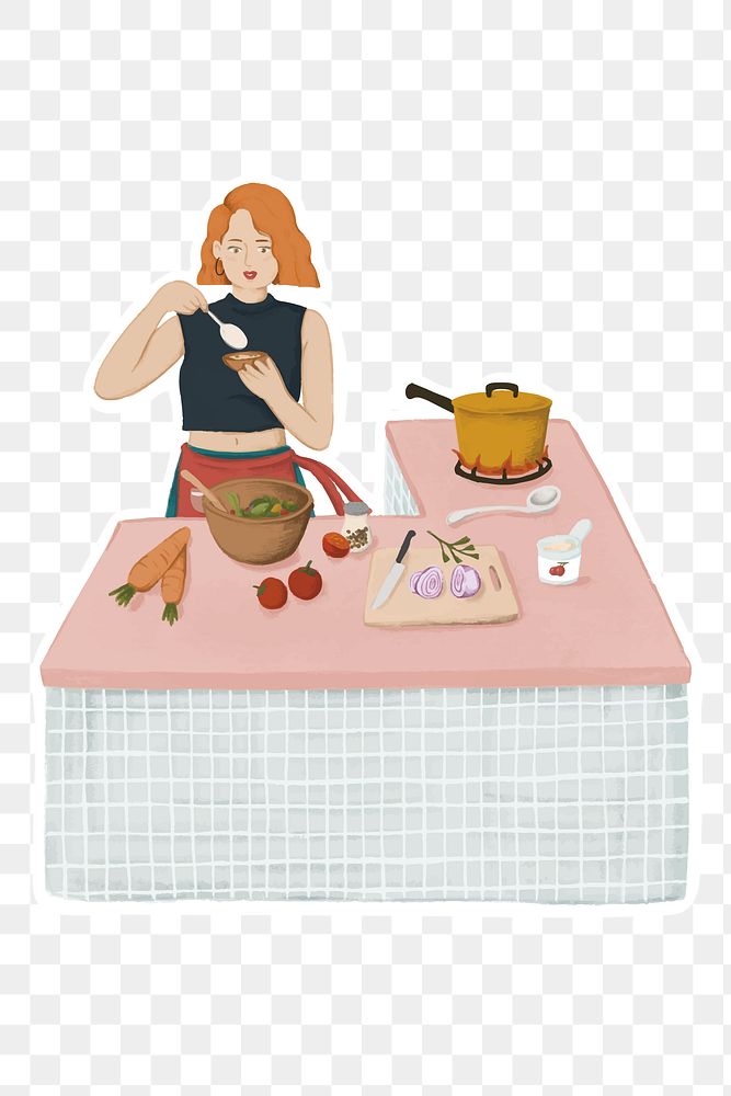 Girl cooking in a kitchen sticker