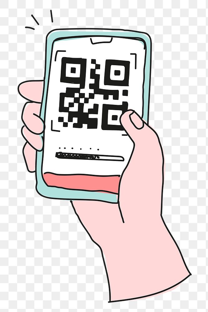 QR code png cashless payment COVID-19 doodle illustration