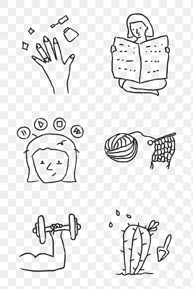 Activities at home doodle style design element set