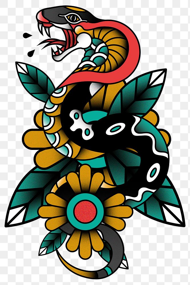 Traditional snake sticker transparent png