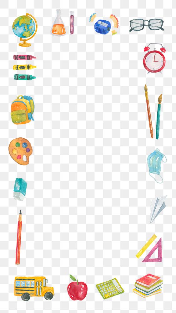 PNG frame  in watercolor back to school theme