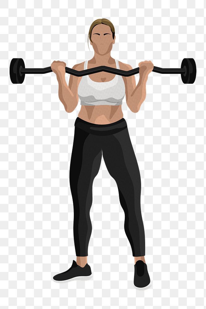 Weightlifting woman png sticker with barbell in minimal style