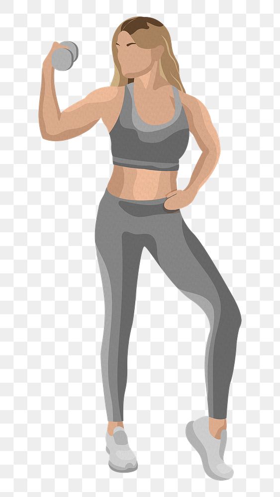 Weightlifting woman png sticker with dumbbell in minimal style