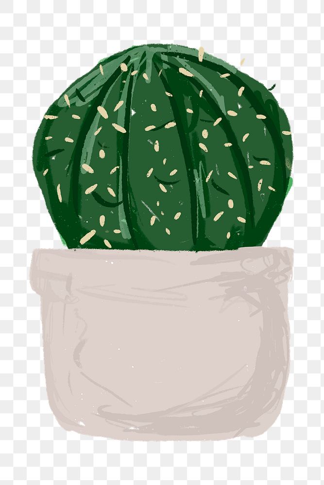 Cute potted plant element png Gymnocalycium parvulum in hand drawn style