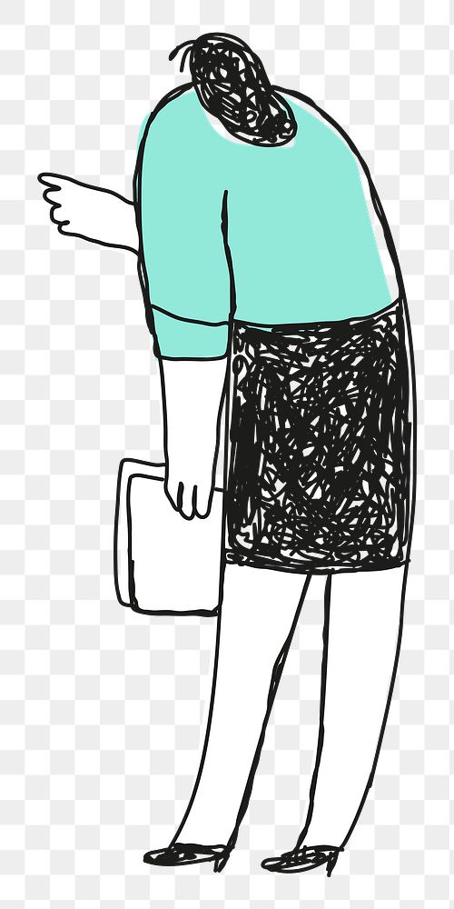 Smart office woman transparent png holding papers doodle icon