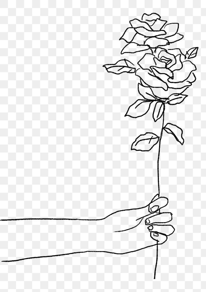 Cute Valentine&rsquo;s rose gift png black and white sketch