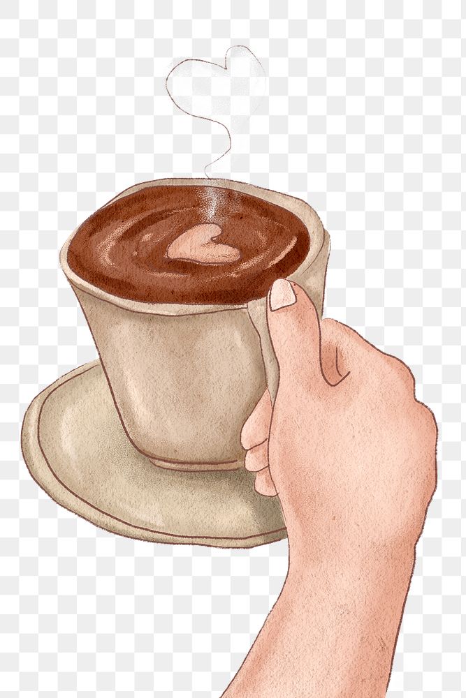 Cute latte art coffee png aesthetic hand drawn illustration